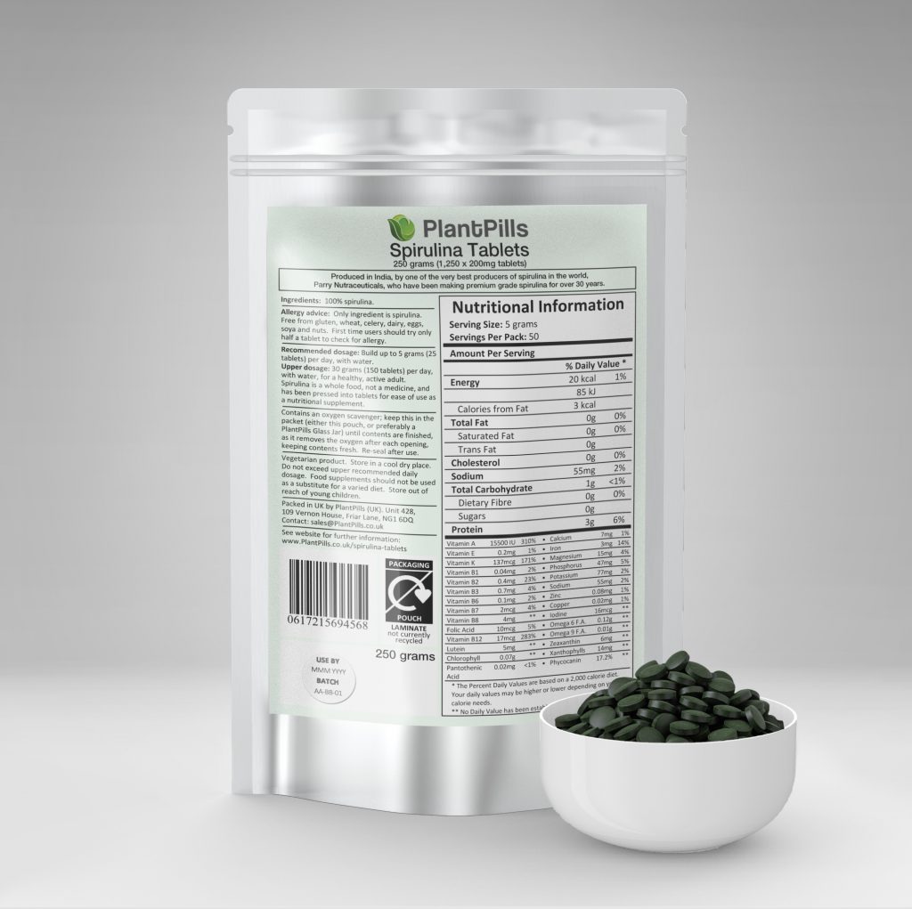 plantpills spirulina tablets and pouch