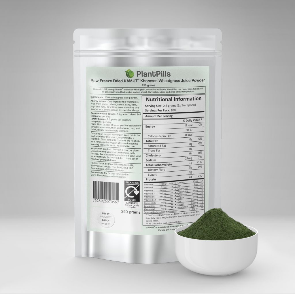 plantpills wheatgrass juice powder and pouch