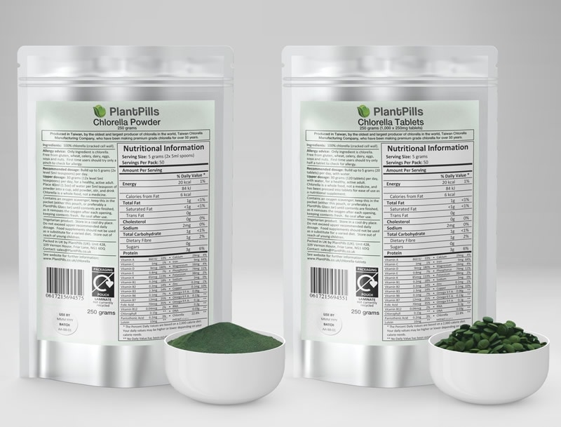 PlantPills Chlorella Pouche Tablets and Powder