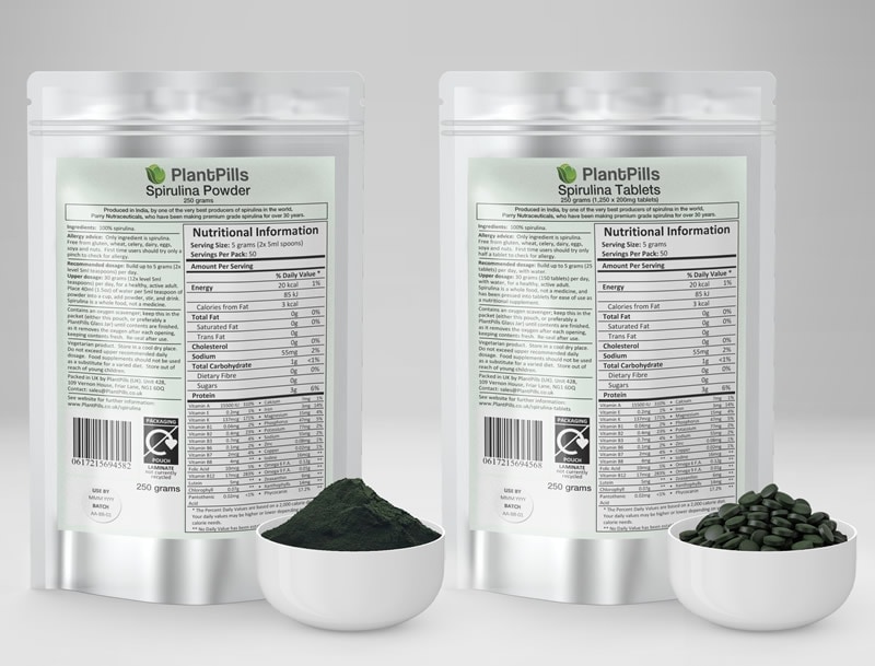 PlantPills Spirulina Pouche Tablets and Powder